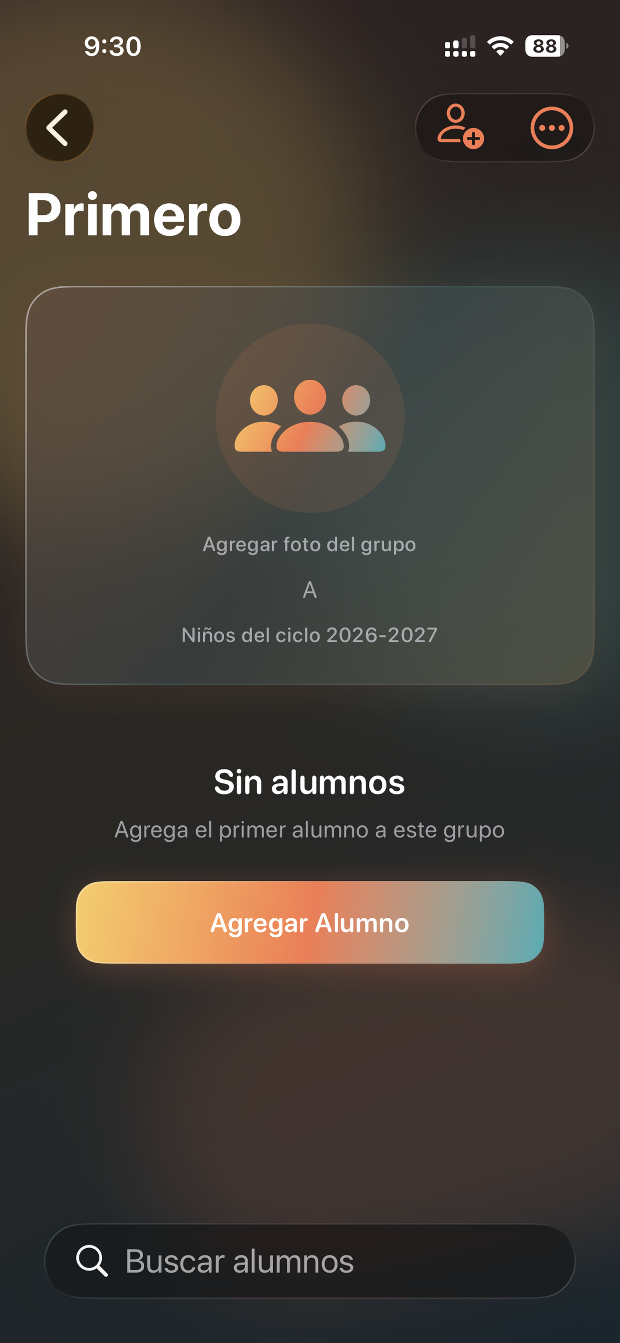 Pantalla de grupo sin alumnos